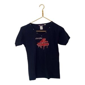 Y2K Elton John Rhinestone Red Piano Black Short Shirt Ceasers Palace Size M